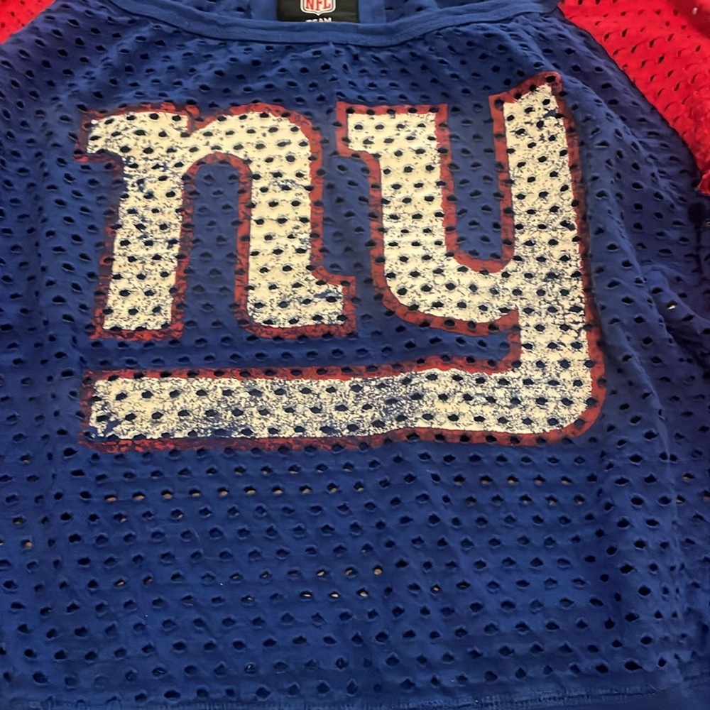 NFL Team Apparel New York Giants Women's Red & Blue Mesh Crew Neck Top, Sz Large - Picture 2 of 7